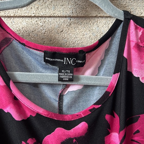 International INC Company Black and Pink Floral Cocktail Midi Dress - Picture 4 of 6